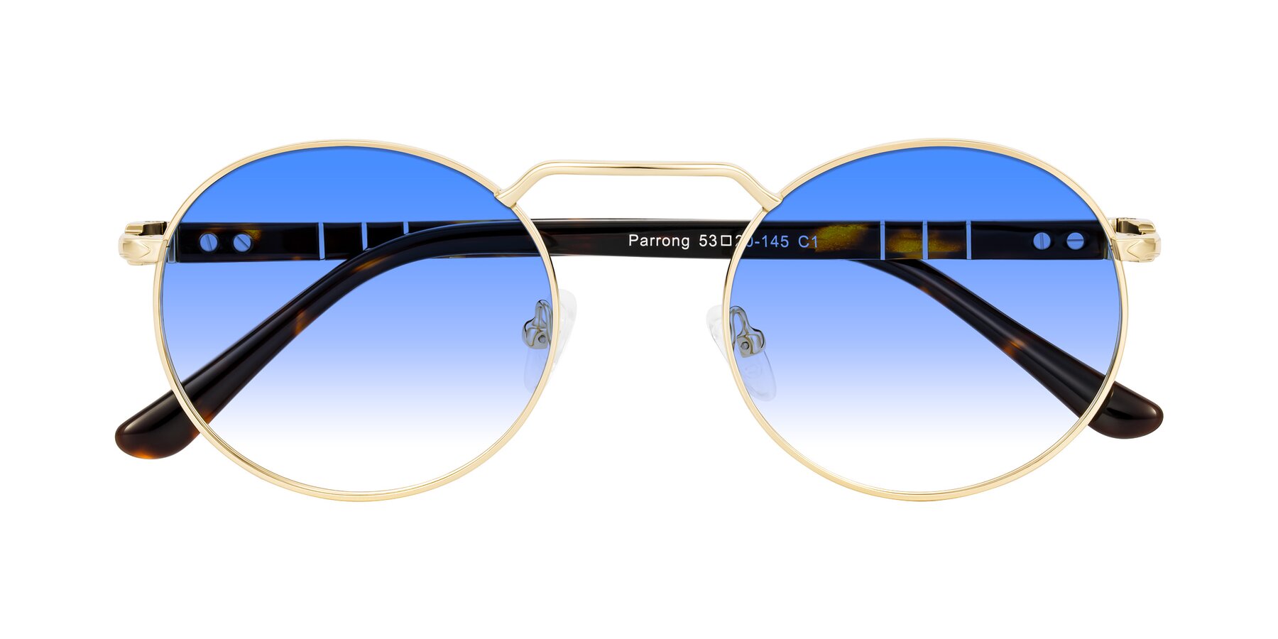Folded Front of Parrong in Gold with Blue Gradient Lenses