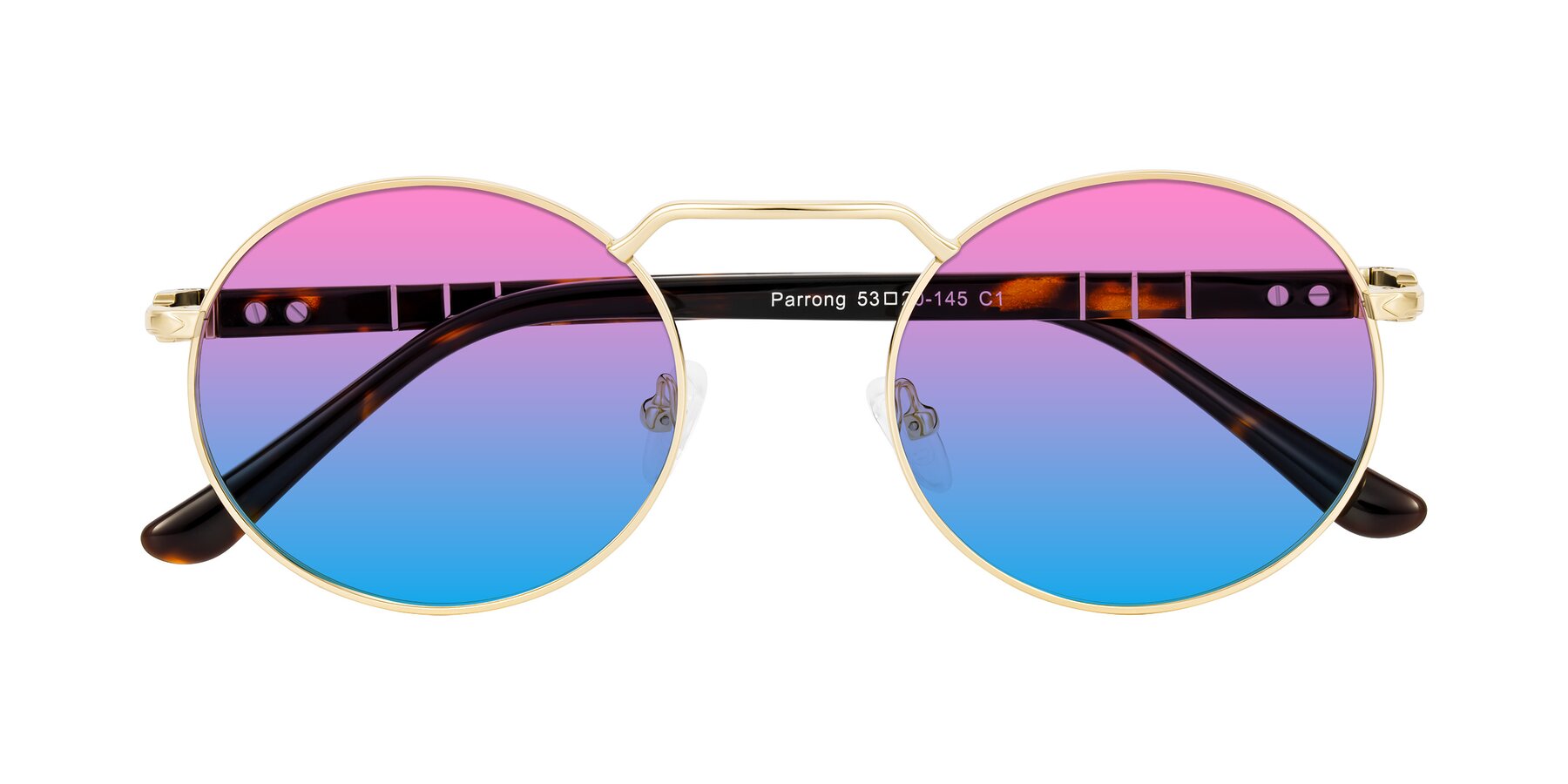 Folded Front of Parrong in Gold with Pink / Blue Gradient Lenses