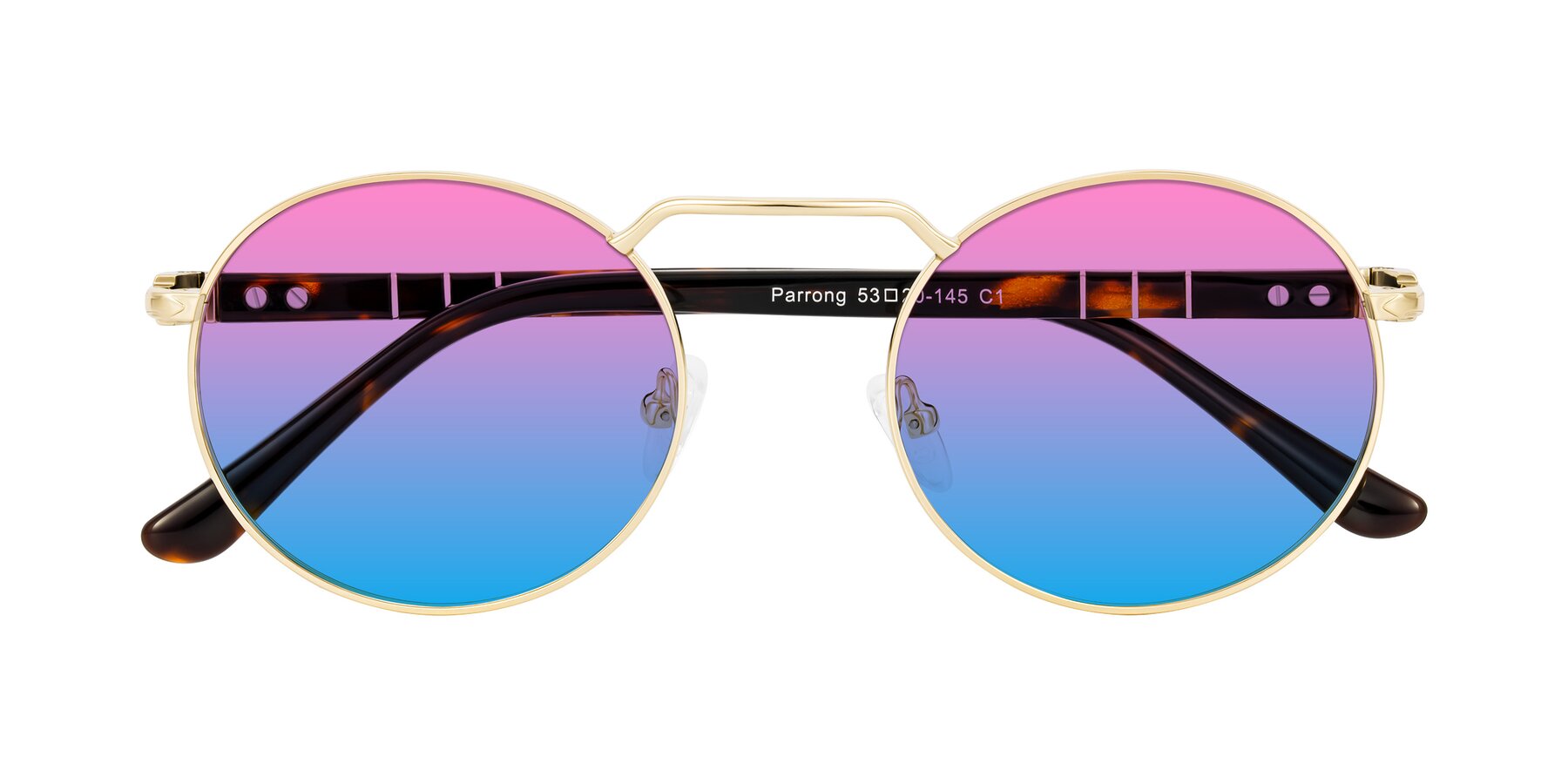 Folded Front of Parrong in Gold with Pink / Blue Gradient Lenses