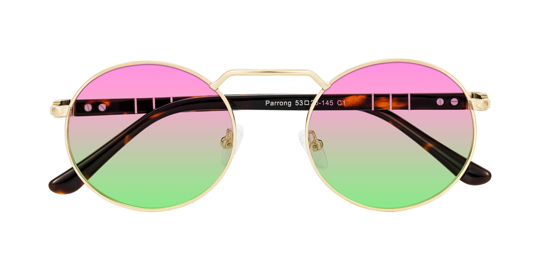 Folded Front of Parrong in Gold with Pink / Green Gradient Lenses
