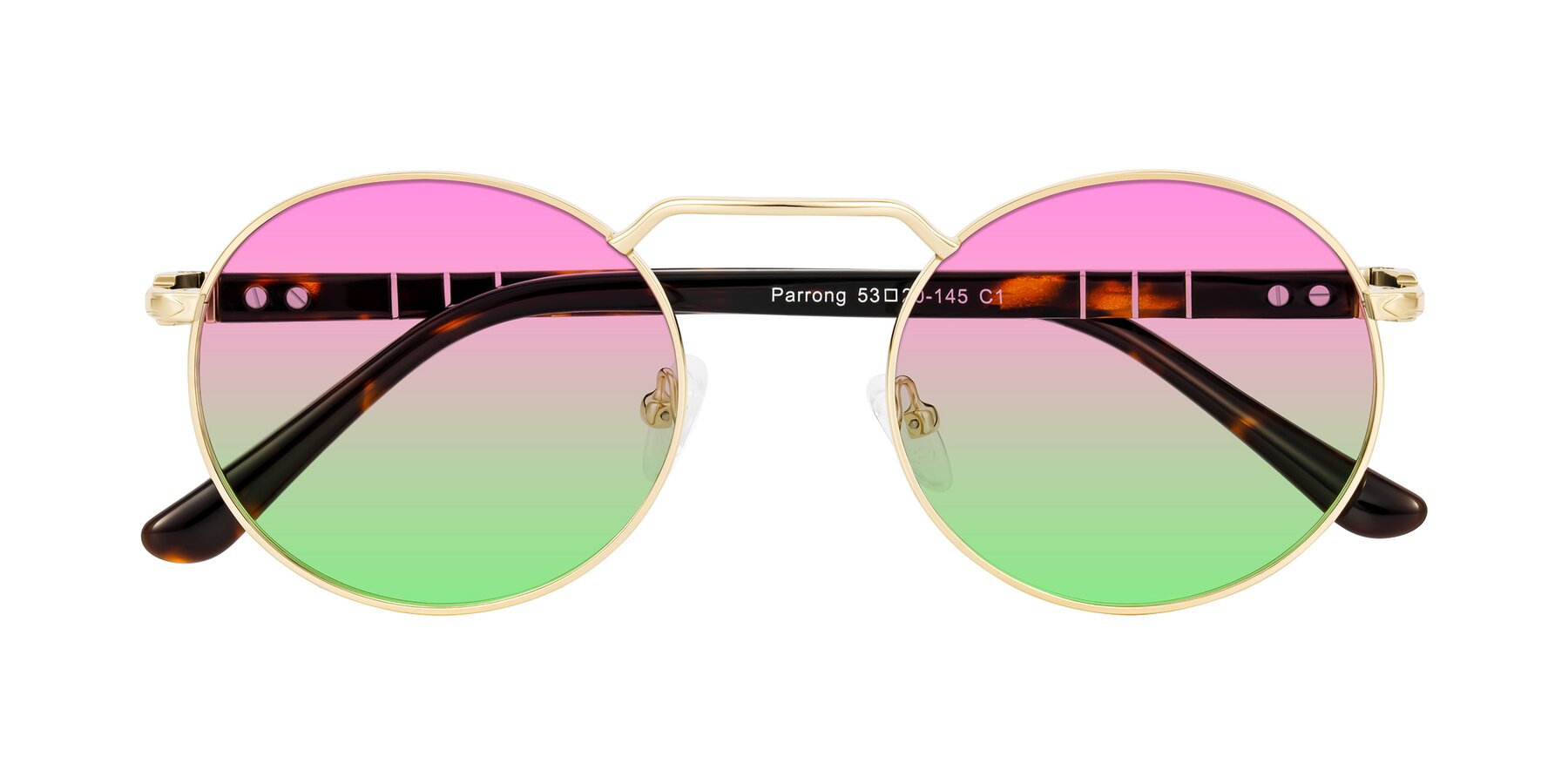 Folded Front of Parrong in Gold with Pink / Green Gradient Lenses