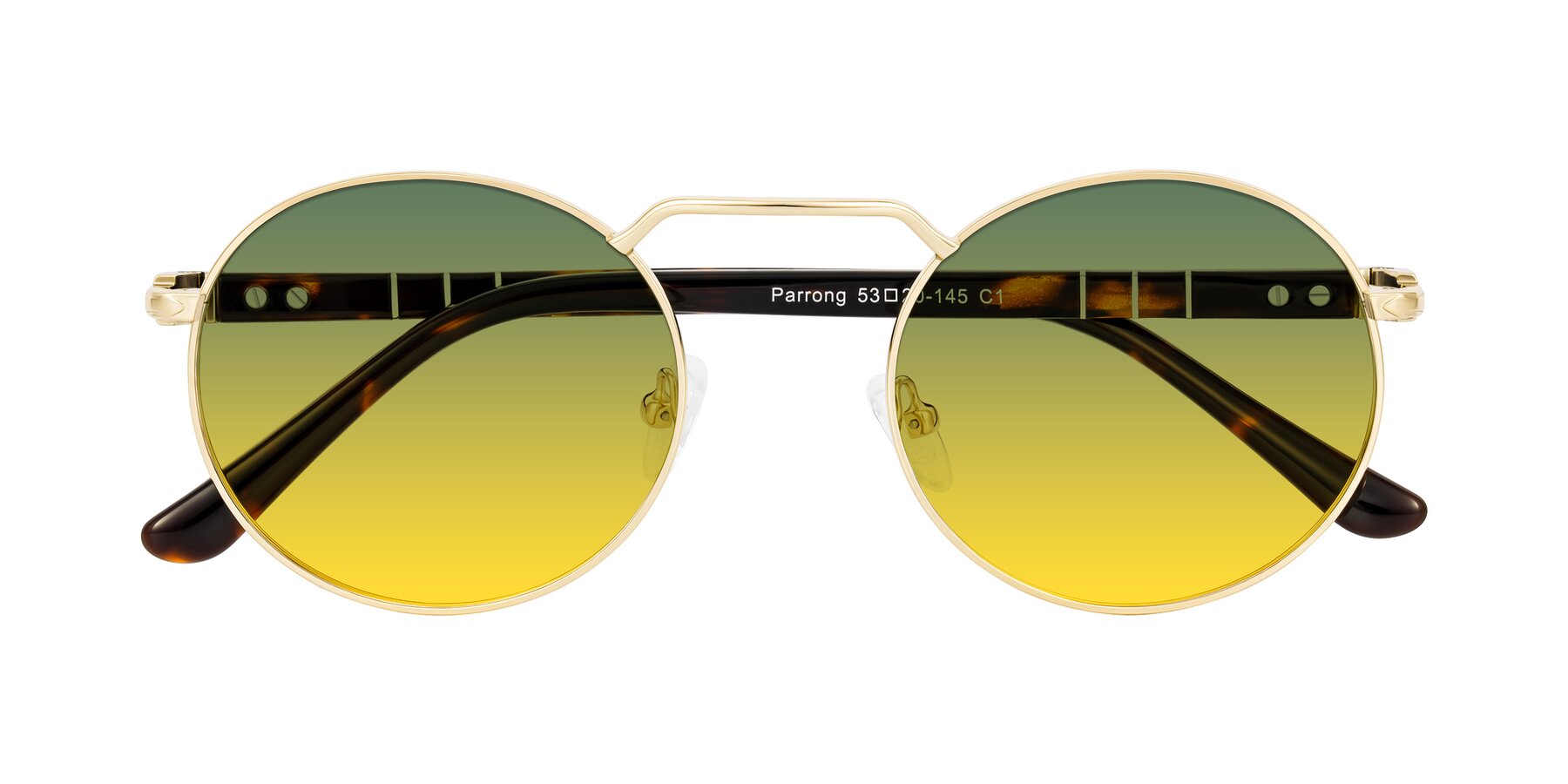 Folded Front of Parrong in Gold with Green / Yellow Gradient Lenses