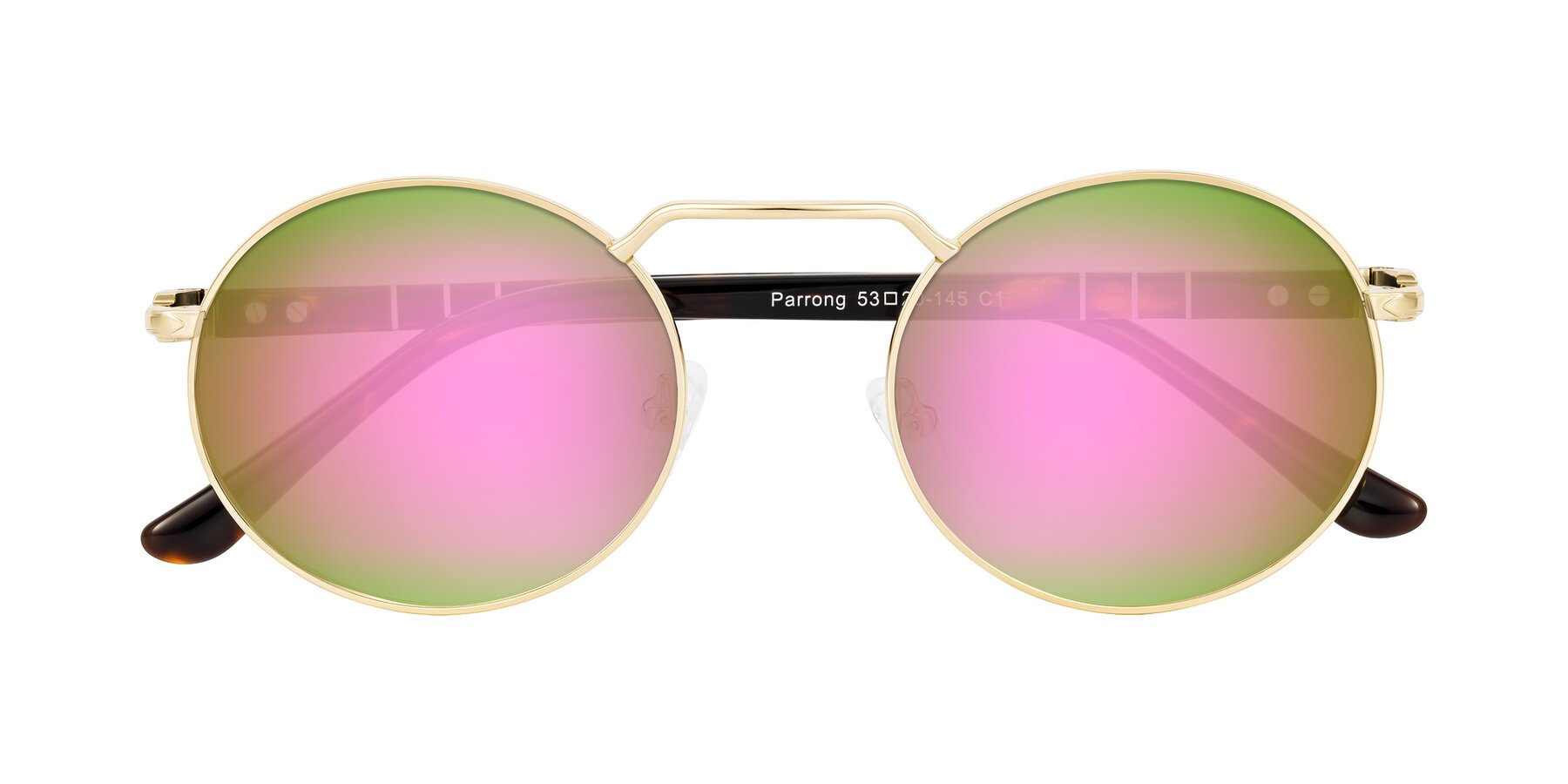 Folded Front of Parrong in Gold with Pink Mirrored Lenses