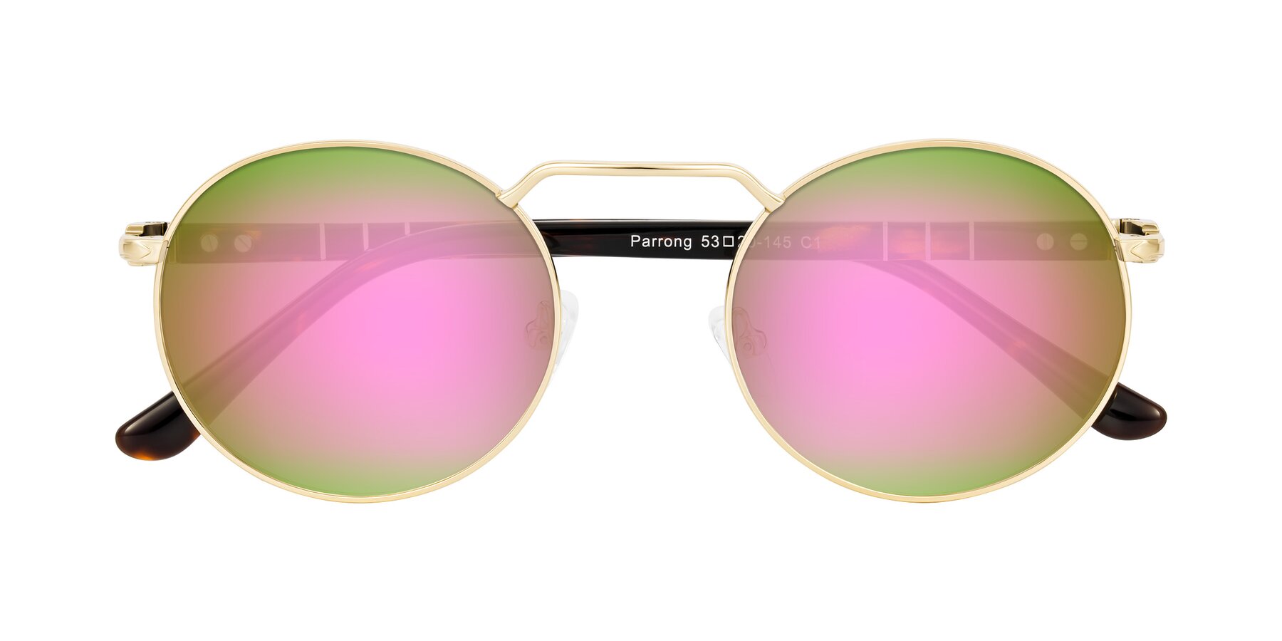 Folded Front of Parrong in Gold with Pink Mirrored Lenses