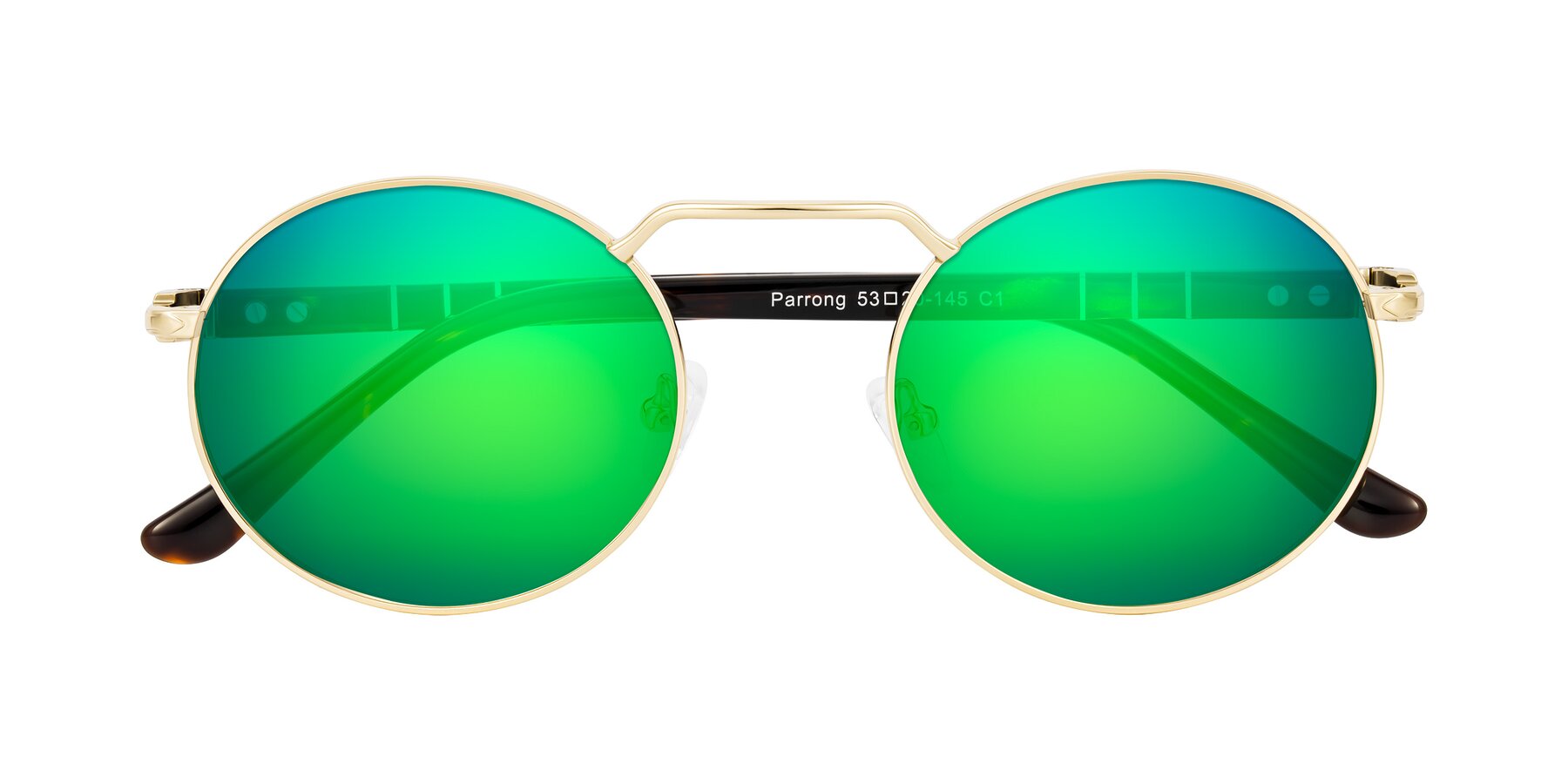Folded Front of Parrong in Gold with Green Mirrored Lenses