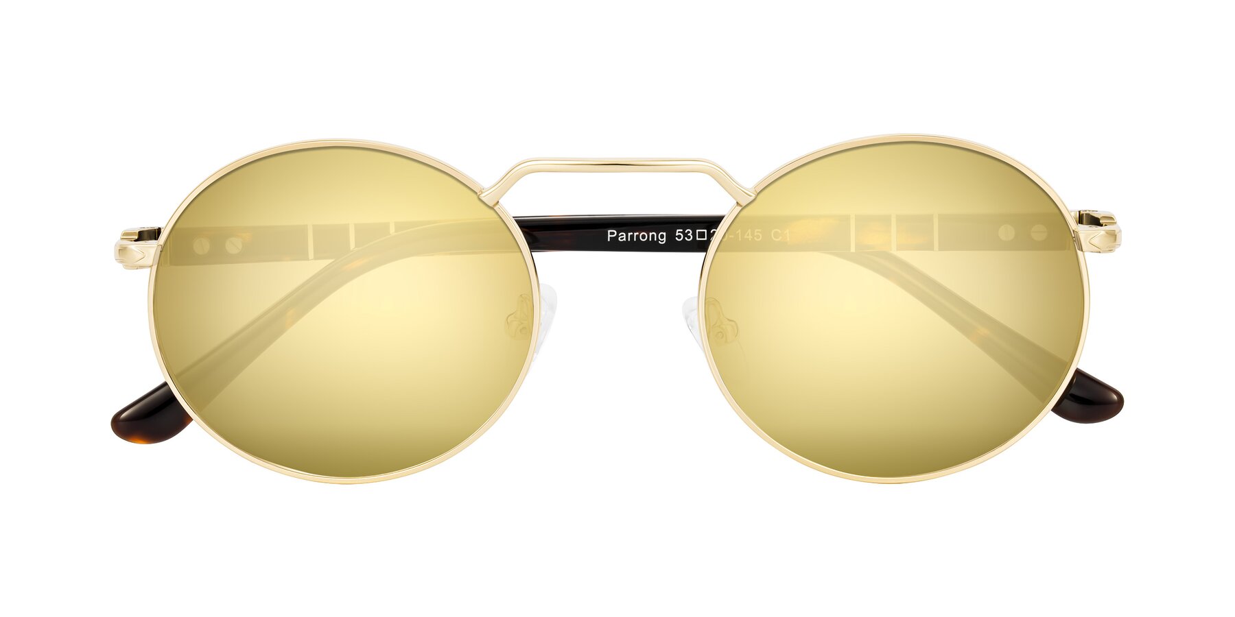 Folded Front of Parrong in Gold with Gold Mirrored Lenses