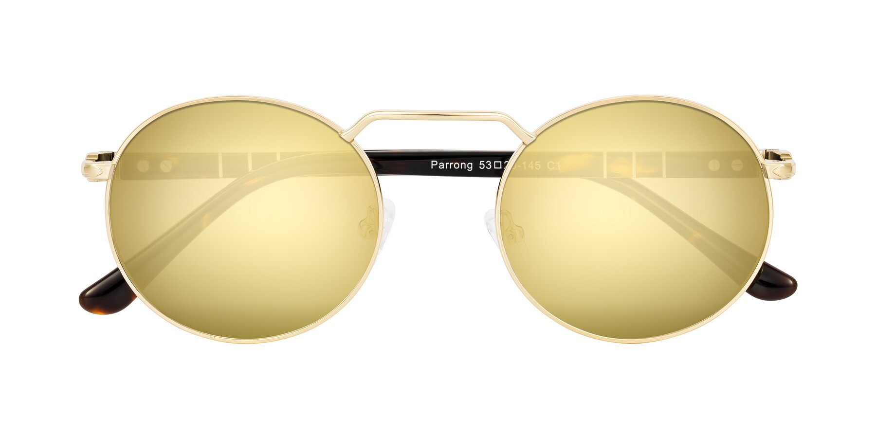 Folded Front of Parrong in Gold with Gold Mirrored Lenses