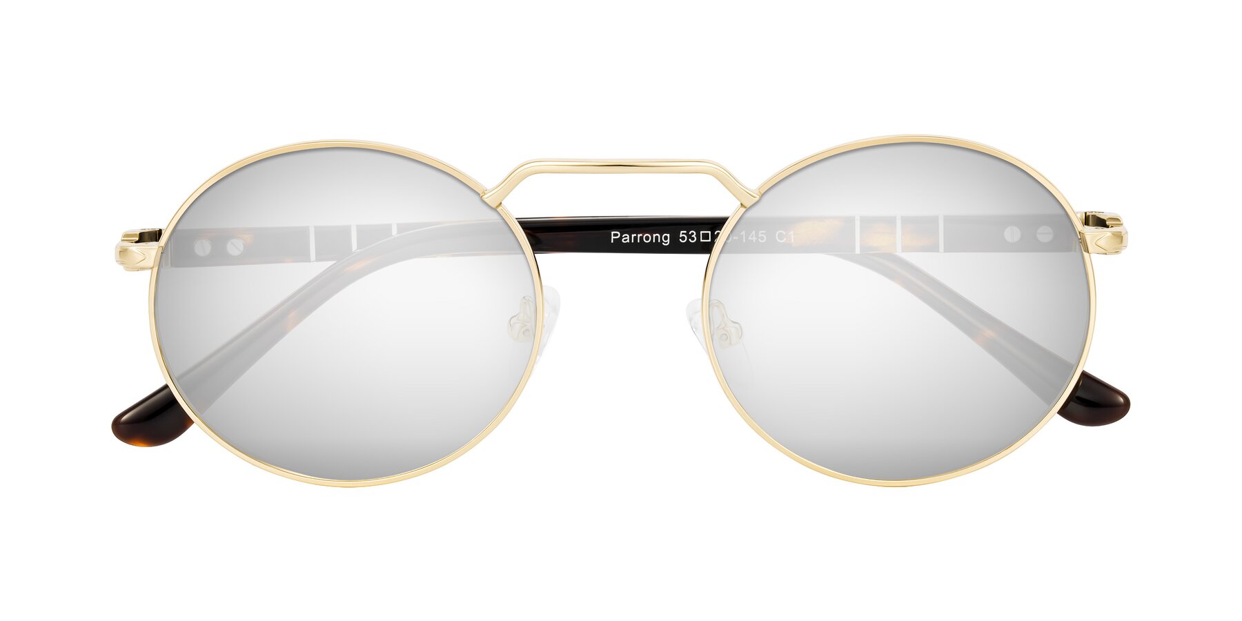 Folded Front of Parrong in Gold with Silver Mirrored Lenses