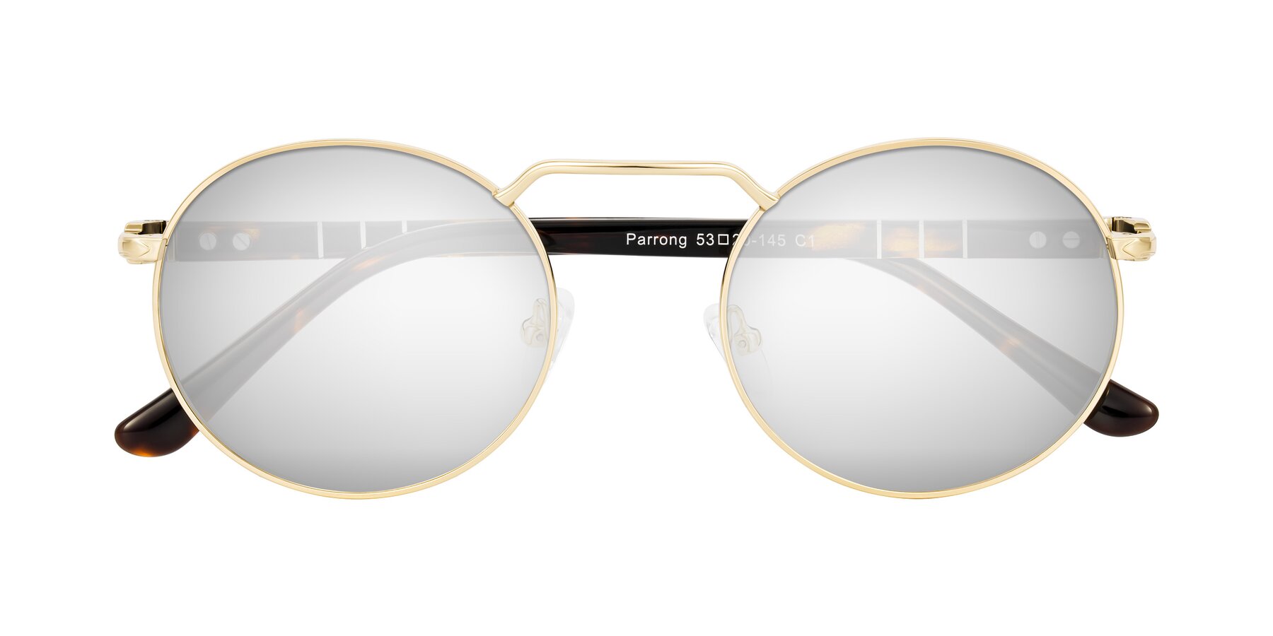 Folded Front of Parrong in Gold with Silver Mirrored Lenses