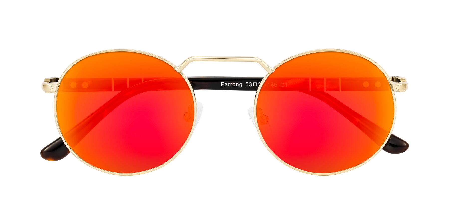 Folded Front of Parrong in Gold with Red Gold Mirrored Lenses
