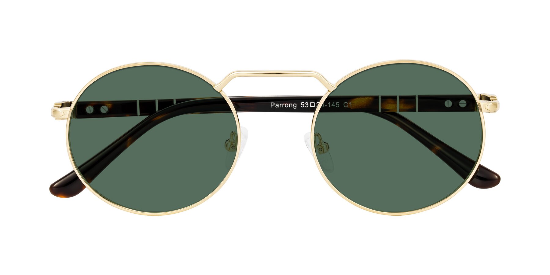 Folded Front of Parrong in Gold with Green Polarized Lenses