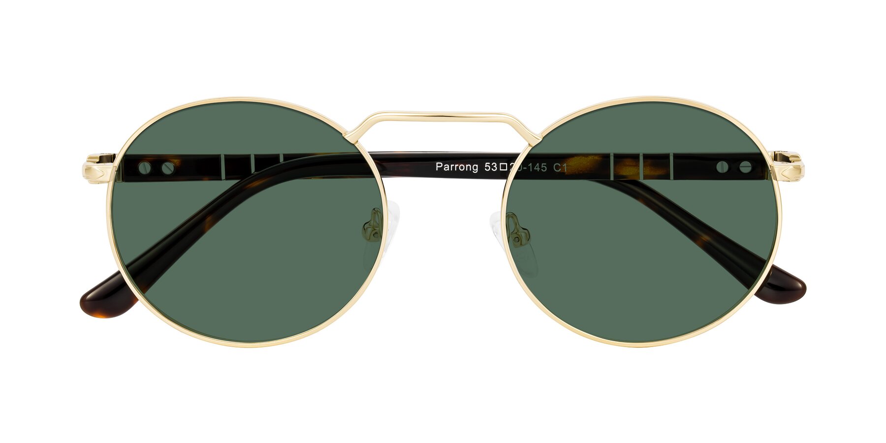 Folded Front of Parrong in Gold with Green Polarized Lenses