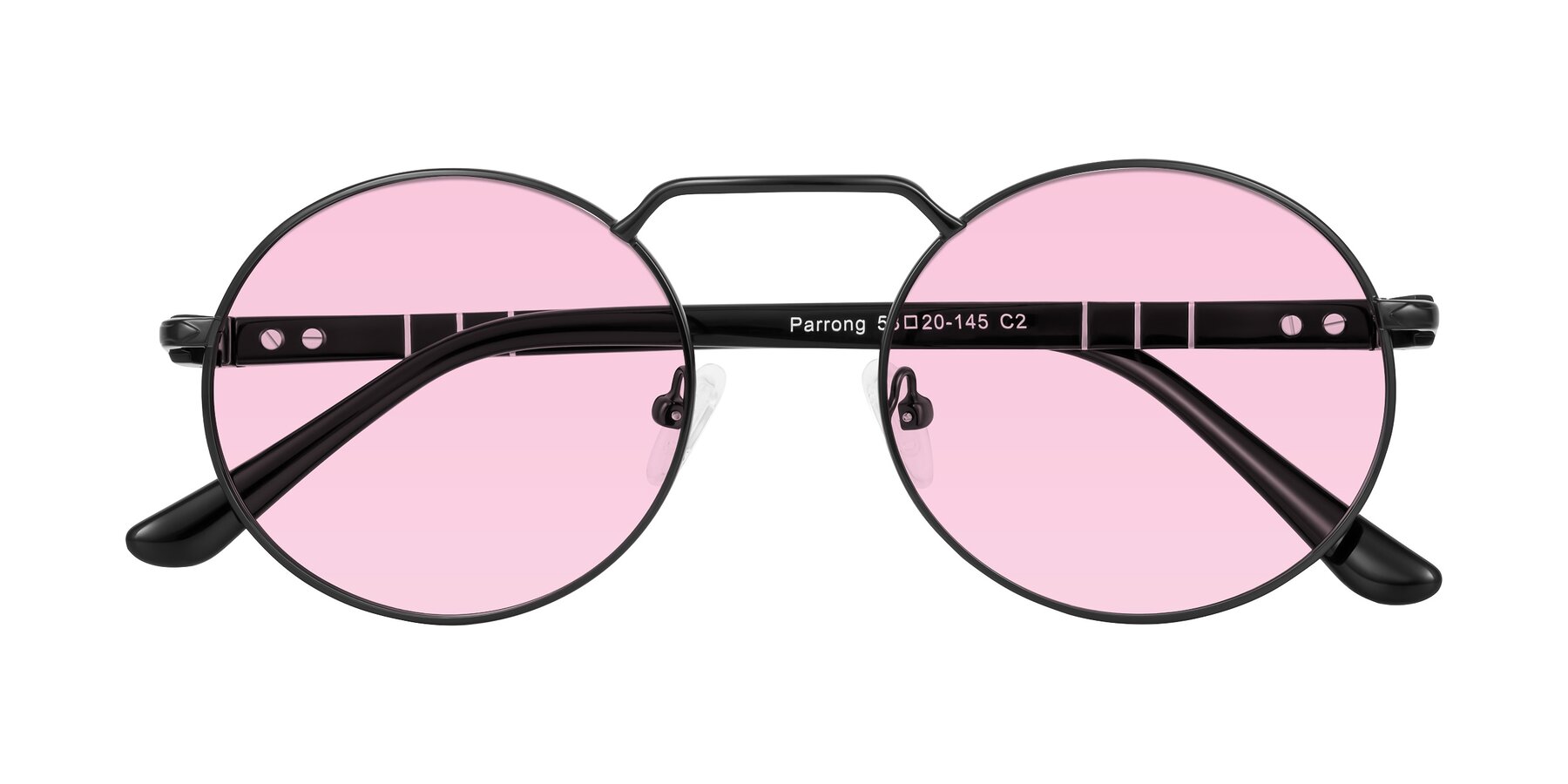 Folded Front of Parrong in Black with Light Pink Tinted Lenses