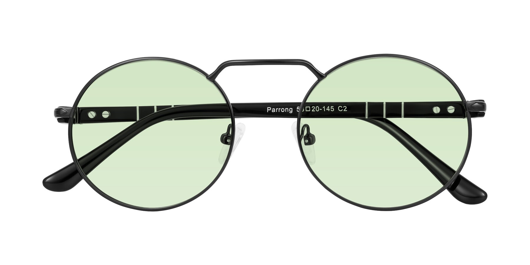 Folded Front of Parrong in Black with Light Green Tinted Lenses