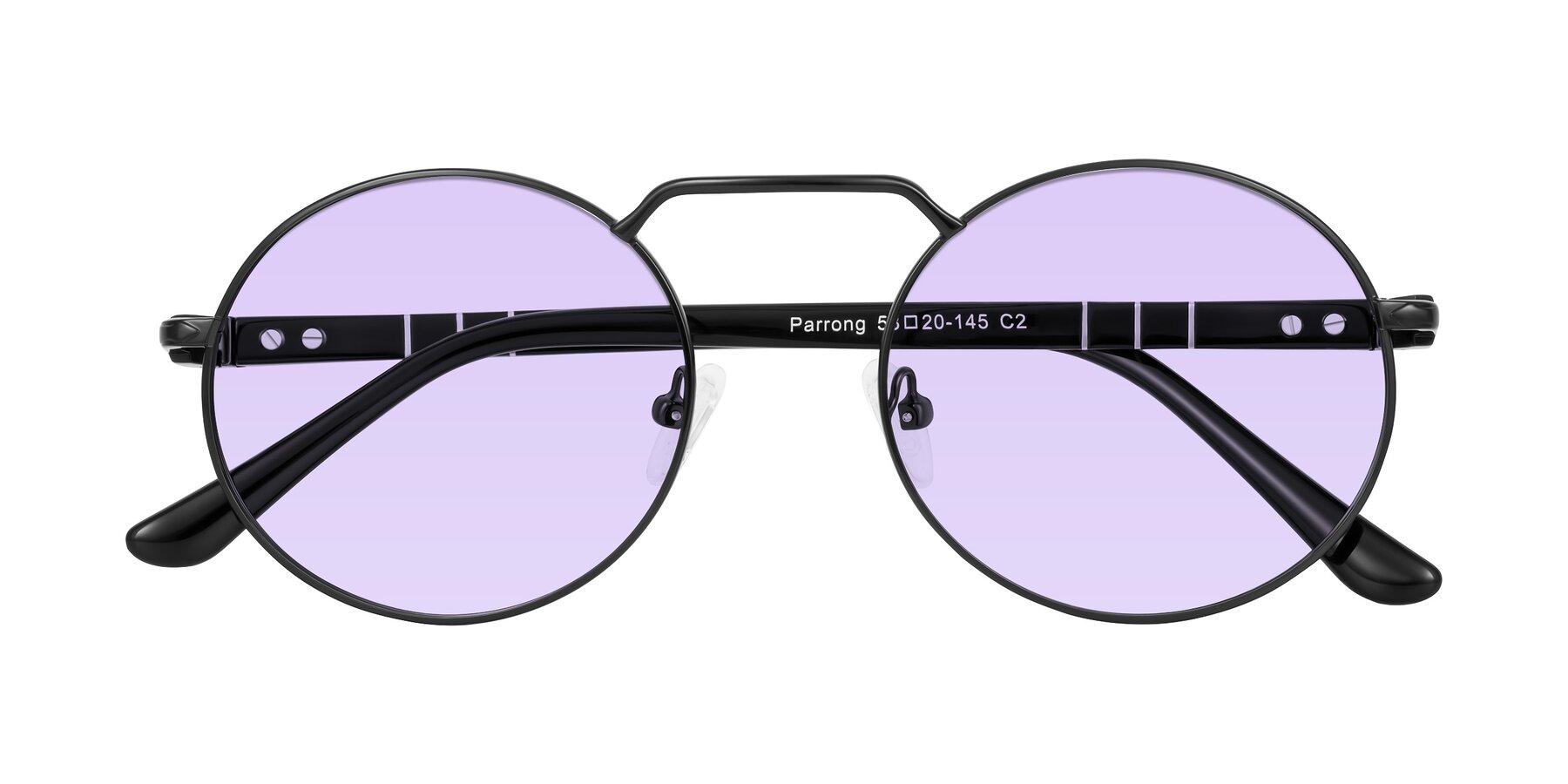 Folded Front of Parrong in Black with Light Purple Tinted Lenses