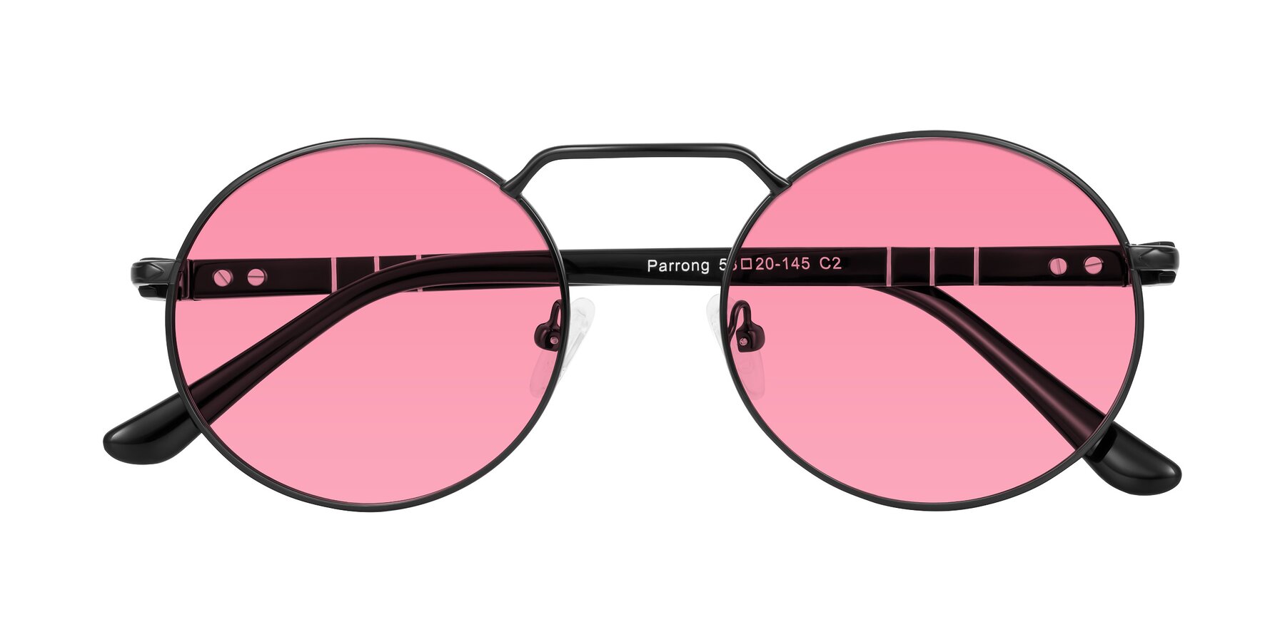 Folded Front of Parrong in Black with Pink Tinted Lenses