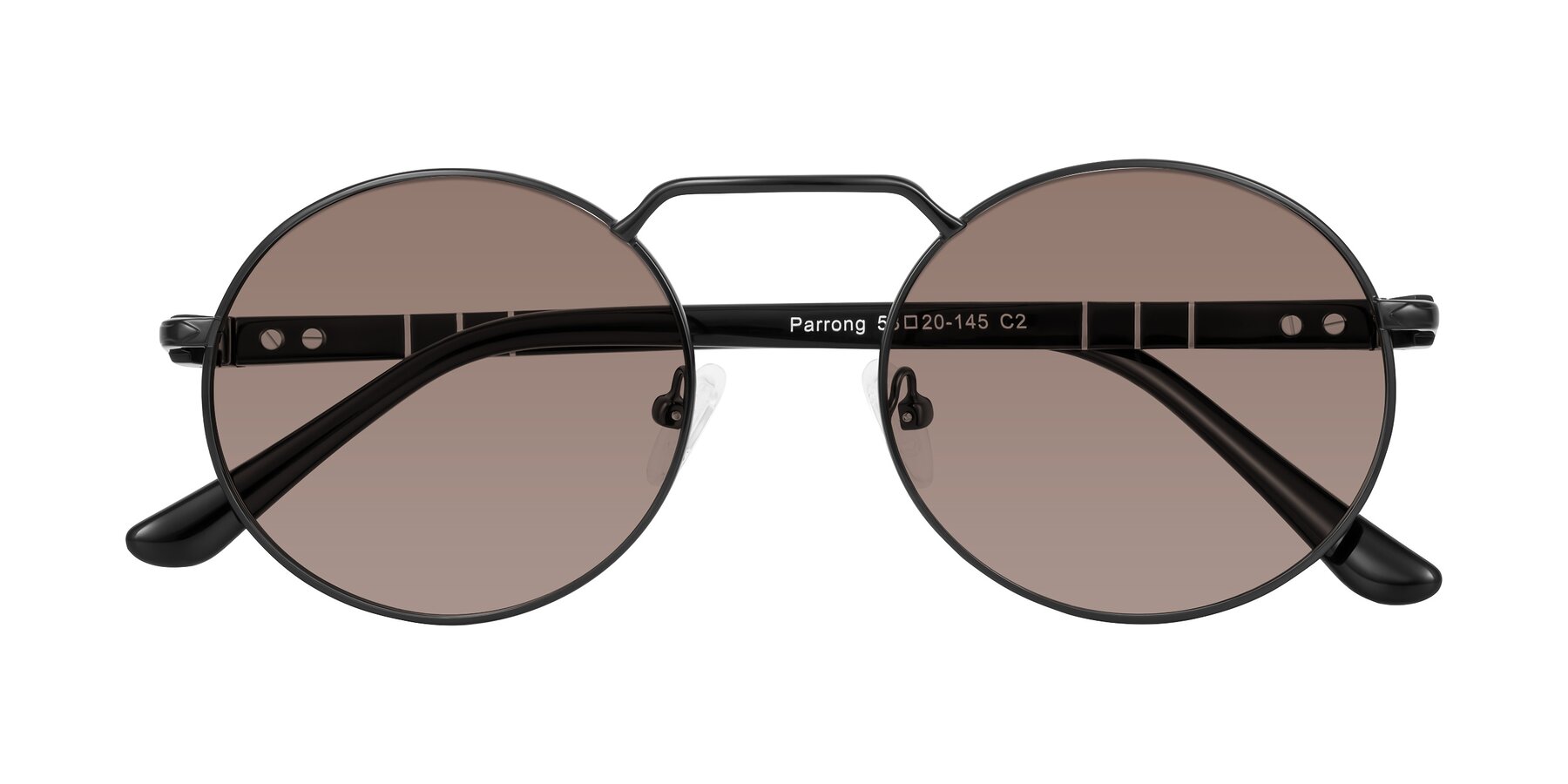 Folded Front of Parrong in Black with Medium Brown Tinted Lenses
