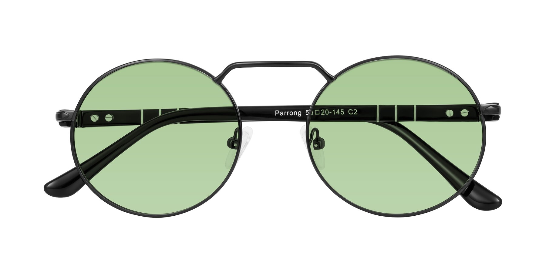 Folded Front of Parrong in Black with Medium Green Tinted Lenses