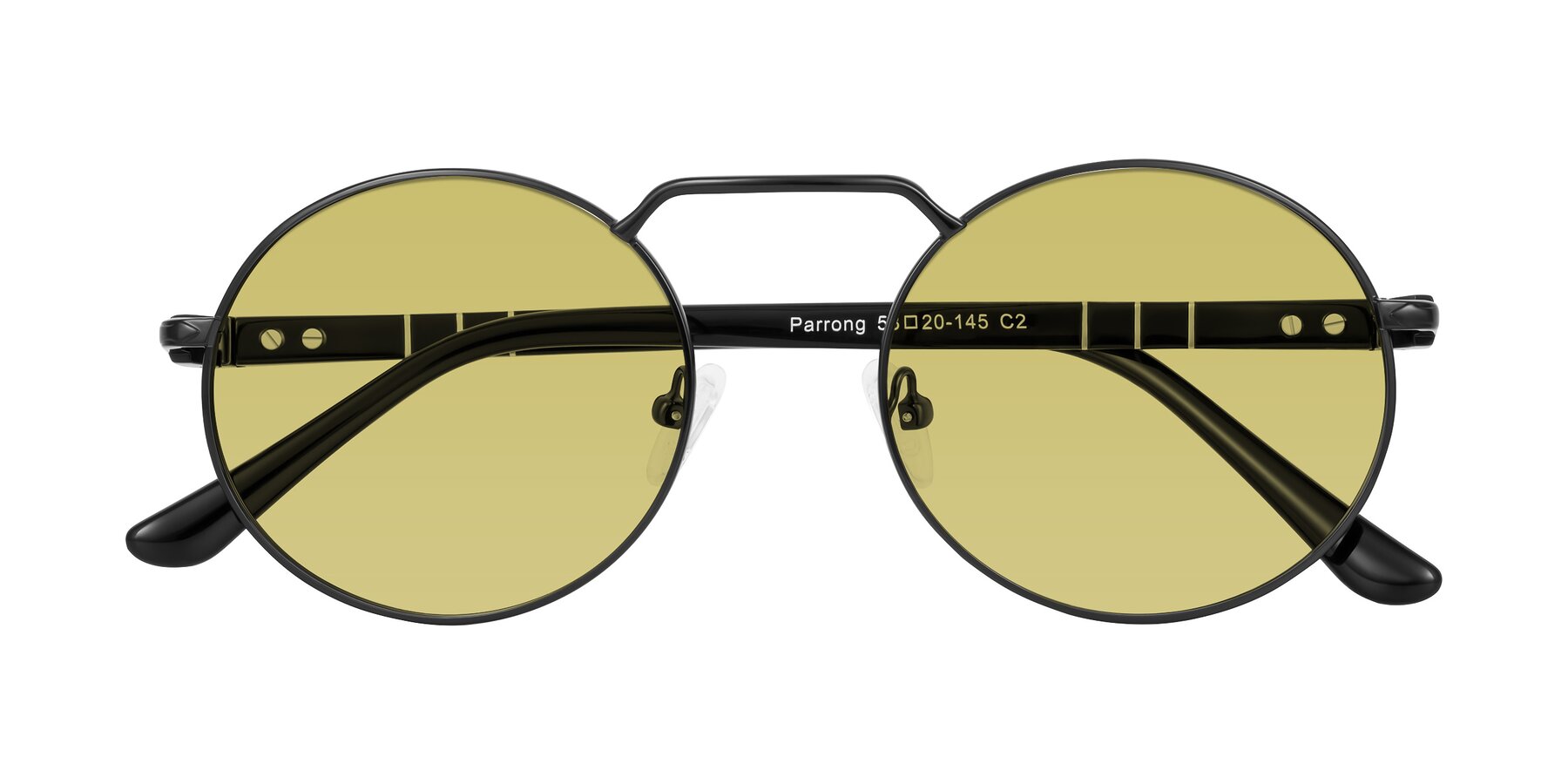 Folded Front of Parrong in Black with Medium Champagne Tinted Lenses
