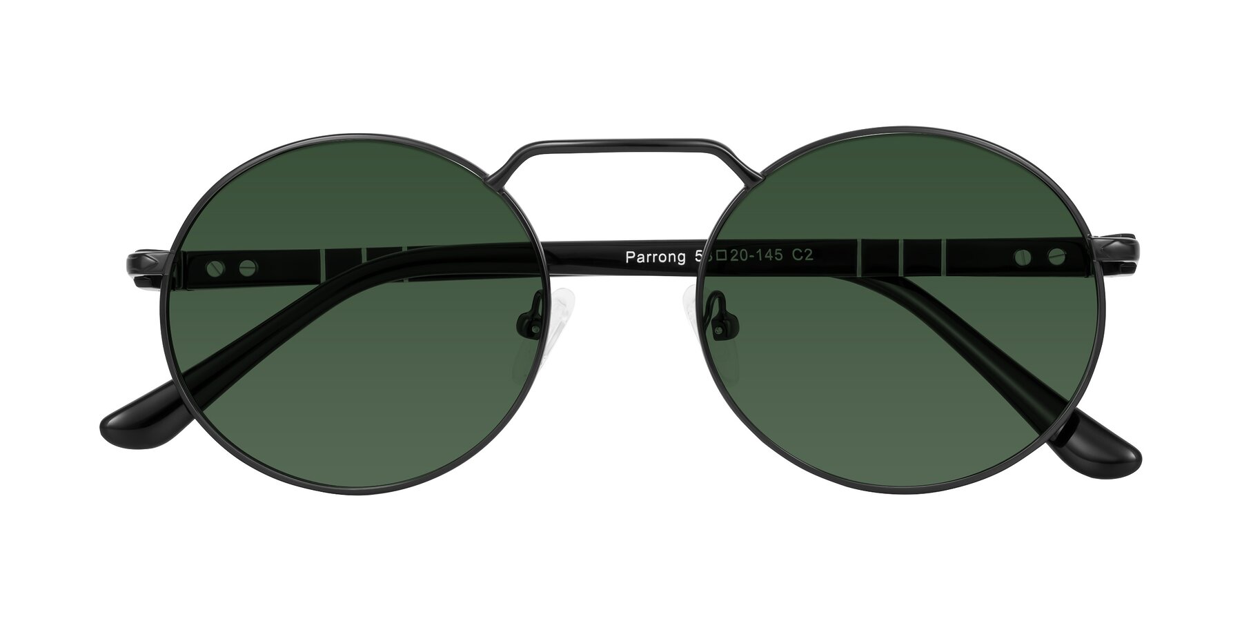 Folded Front of Parrong in Black with Green Tinted Lenses