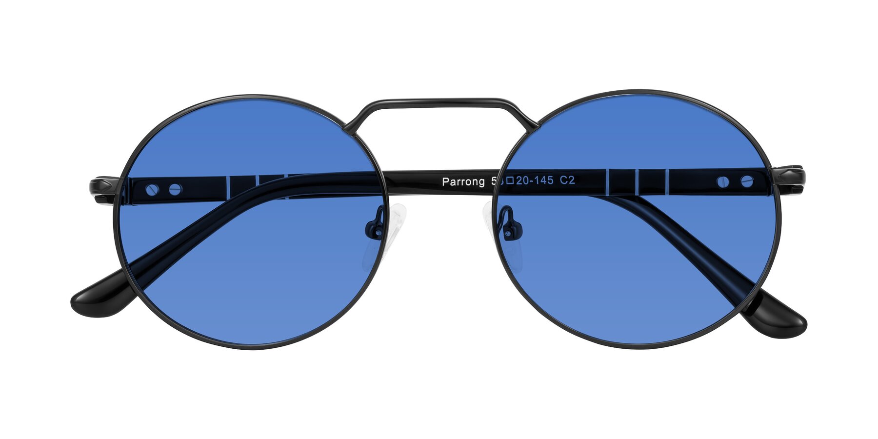 Folded Front of Parrong in Black with Blue Tinted Lenses