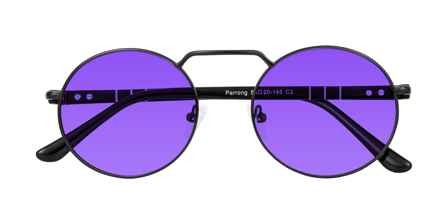 Folded Front of Parrong in Black with Purple Tinted Lenses