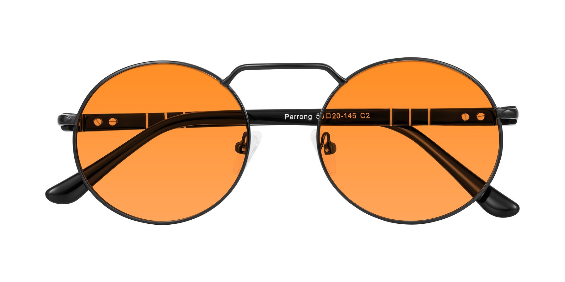 Folded Front of Parrong in Black with Orange Tinted Lenses