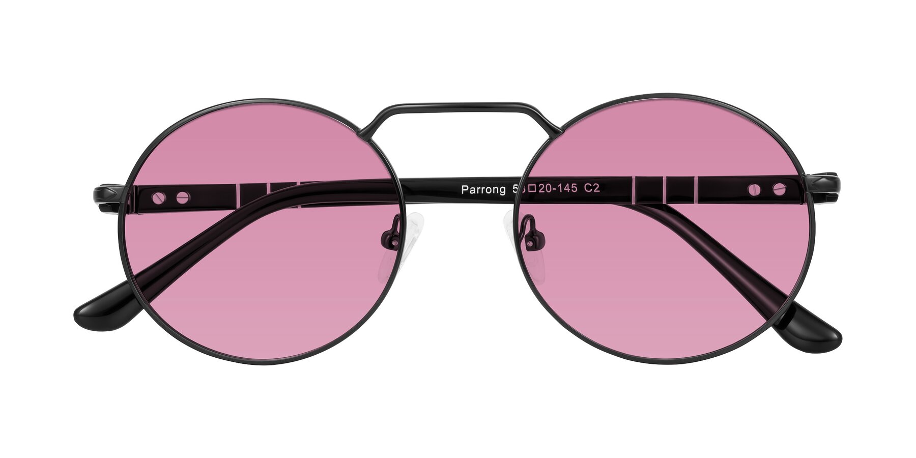 Folded Front of Parrong in Black with Medium Wine Tinted Lenses