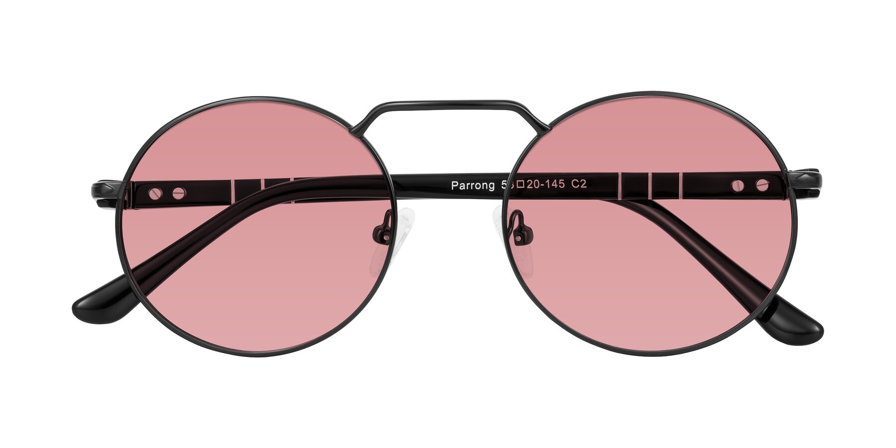Folded Front of Parrong in Black with Medium Garnet Tinted Lenses
