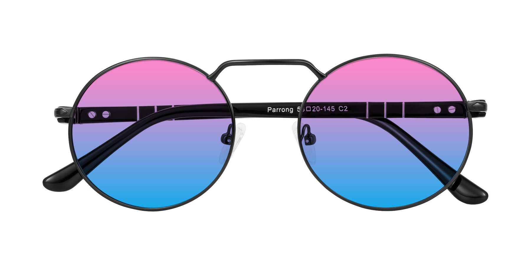 Folded Front of Parrong in Black with Pink / Blue Gradient Lenses