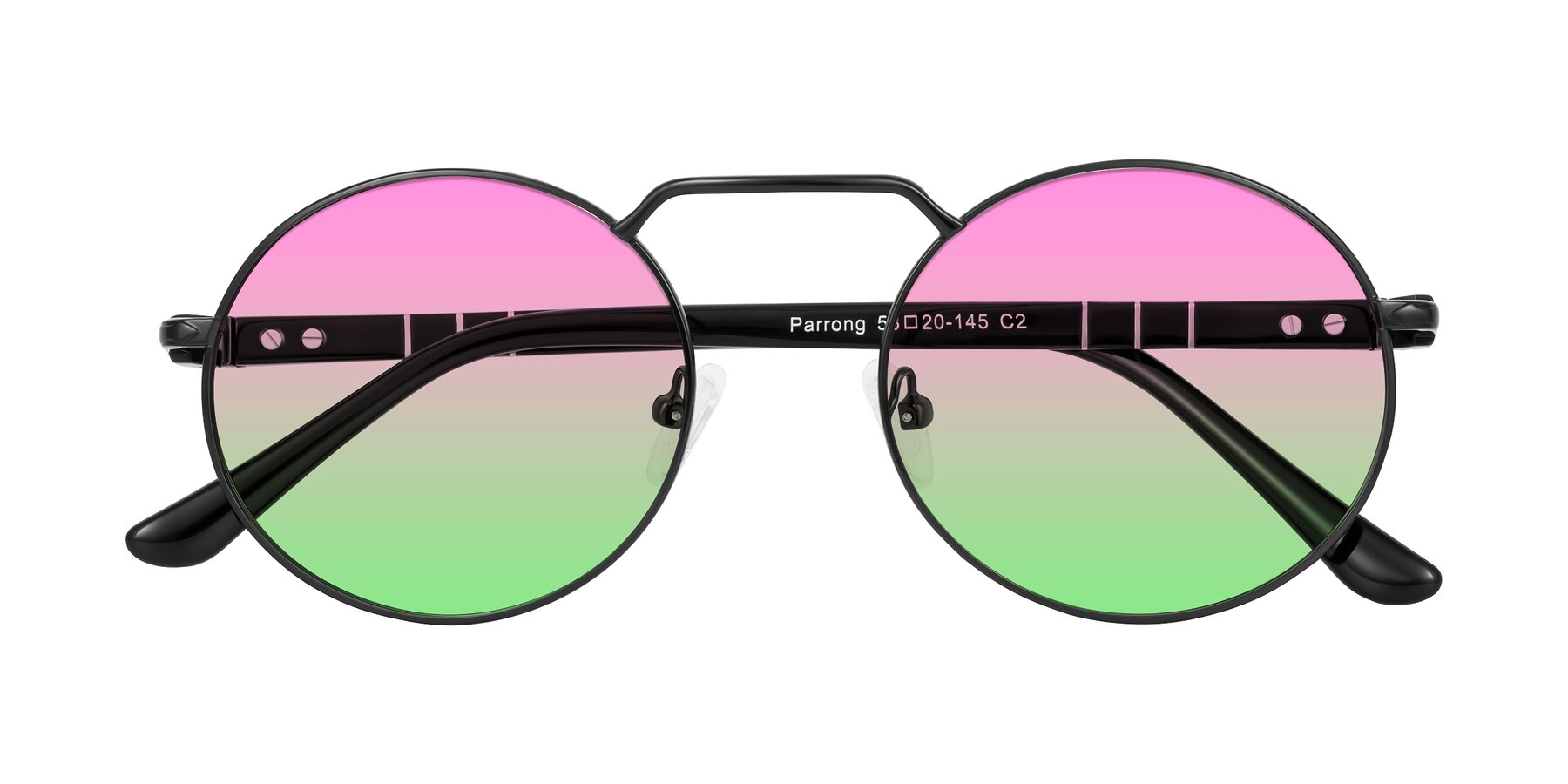 Folded Front of Parrong in Black with Pink / Green Gradient Lenses