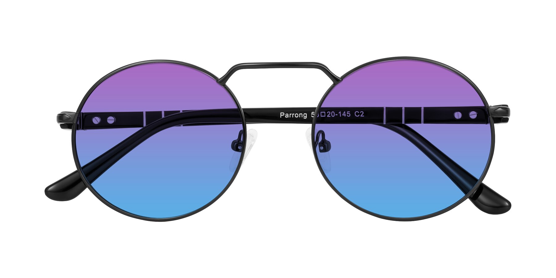 Folded Front of Parrong in Black with Purple / Blue Gradient Lenses