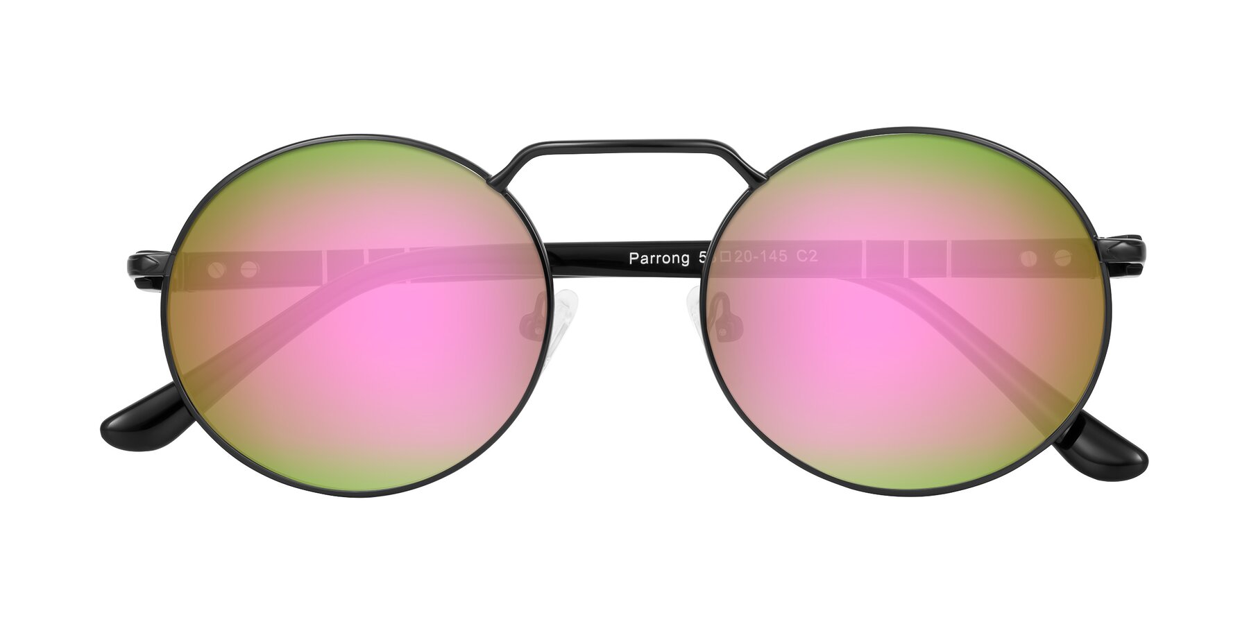 Folded Front of Parrong in Black with Pink Mirrored Lenses