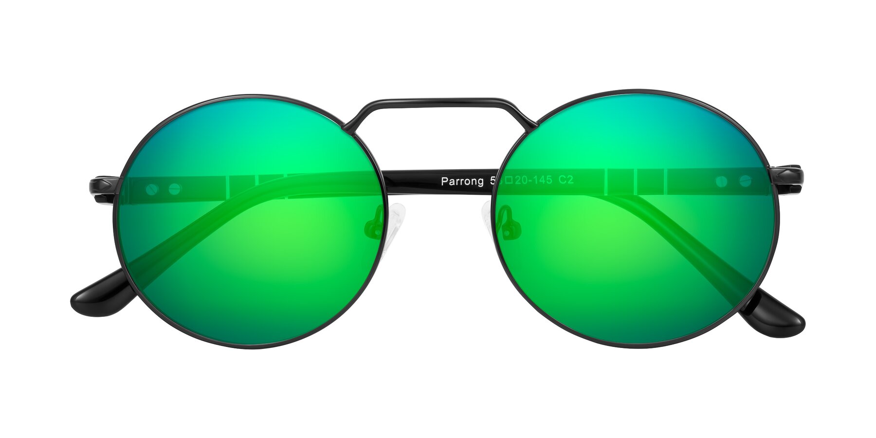 Folded Front of Parrong in Black with Green Mirrored Lenses