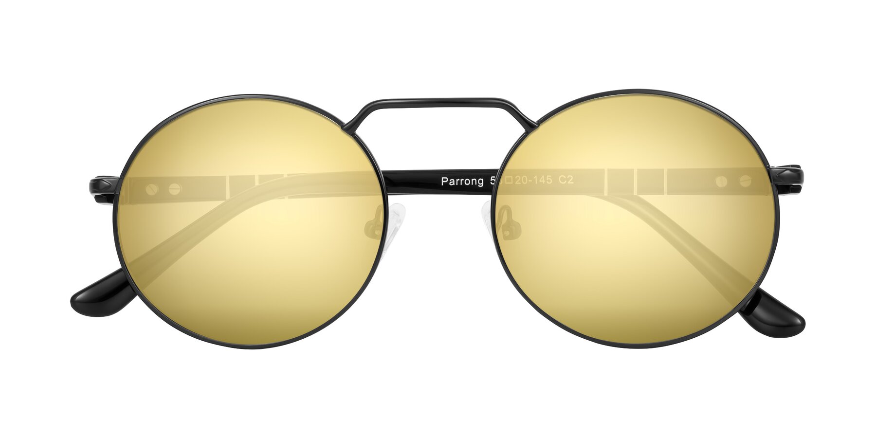 Folded Front of Parrong in Black with Gold Mirrored Lenses