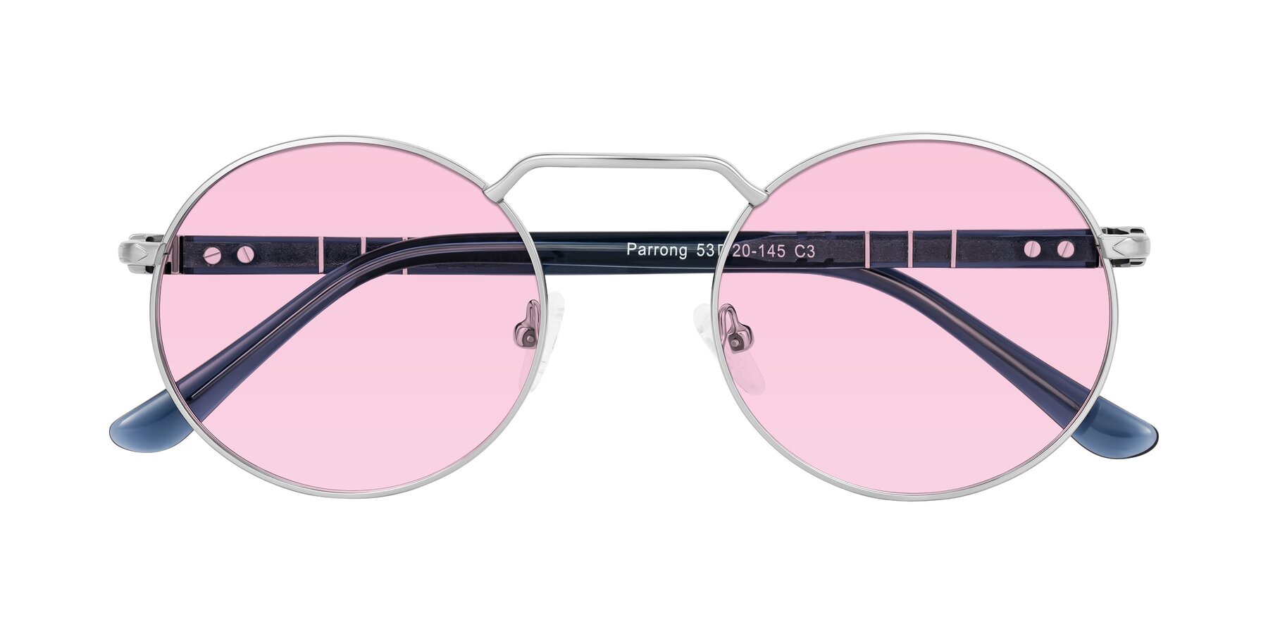 Folded Front of Parrong in Silver with Light Pink Tinted Lenses