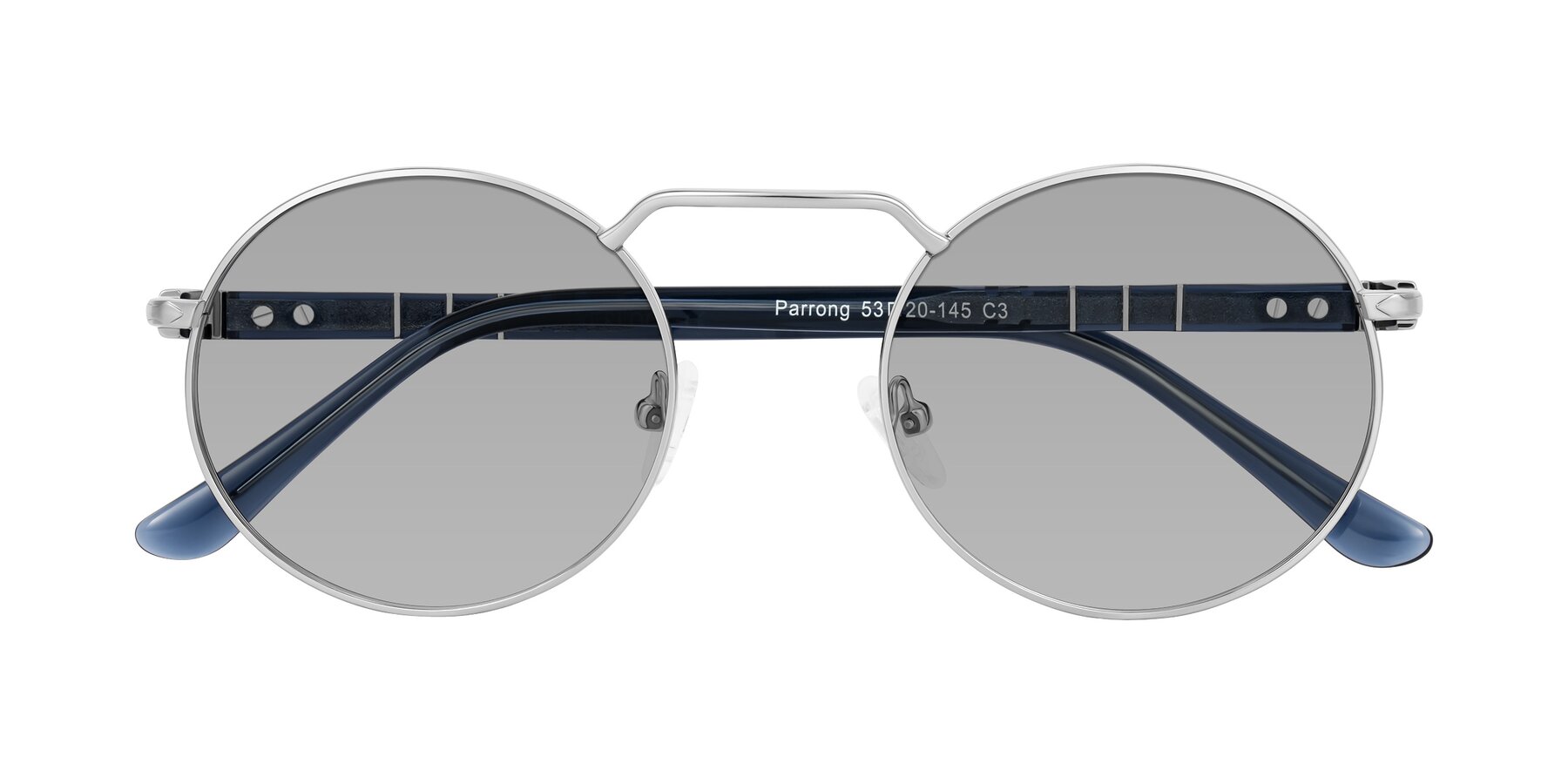 Folded Front of Parrong in Silver with Light Gray Tinted Lenses