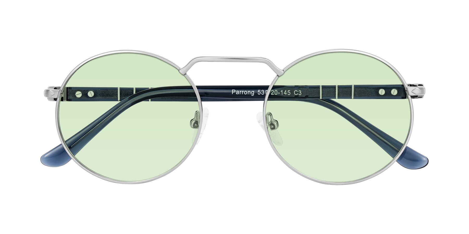 Folded Front of Parrong in Silver with Light Green Tinted Lenses