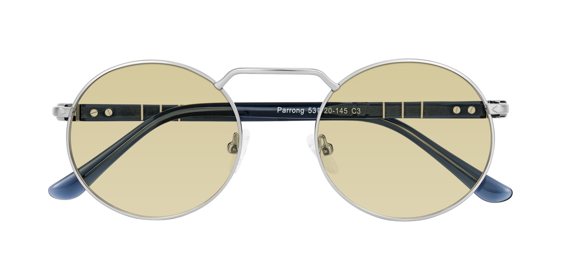 Folded Front of Parrong in Silver with Light Champagne Tinted Lenses