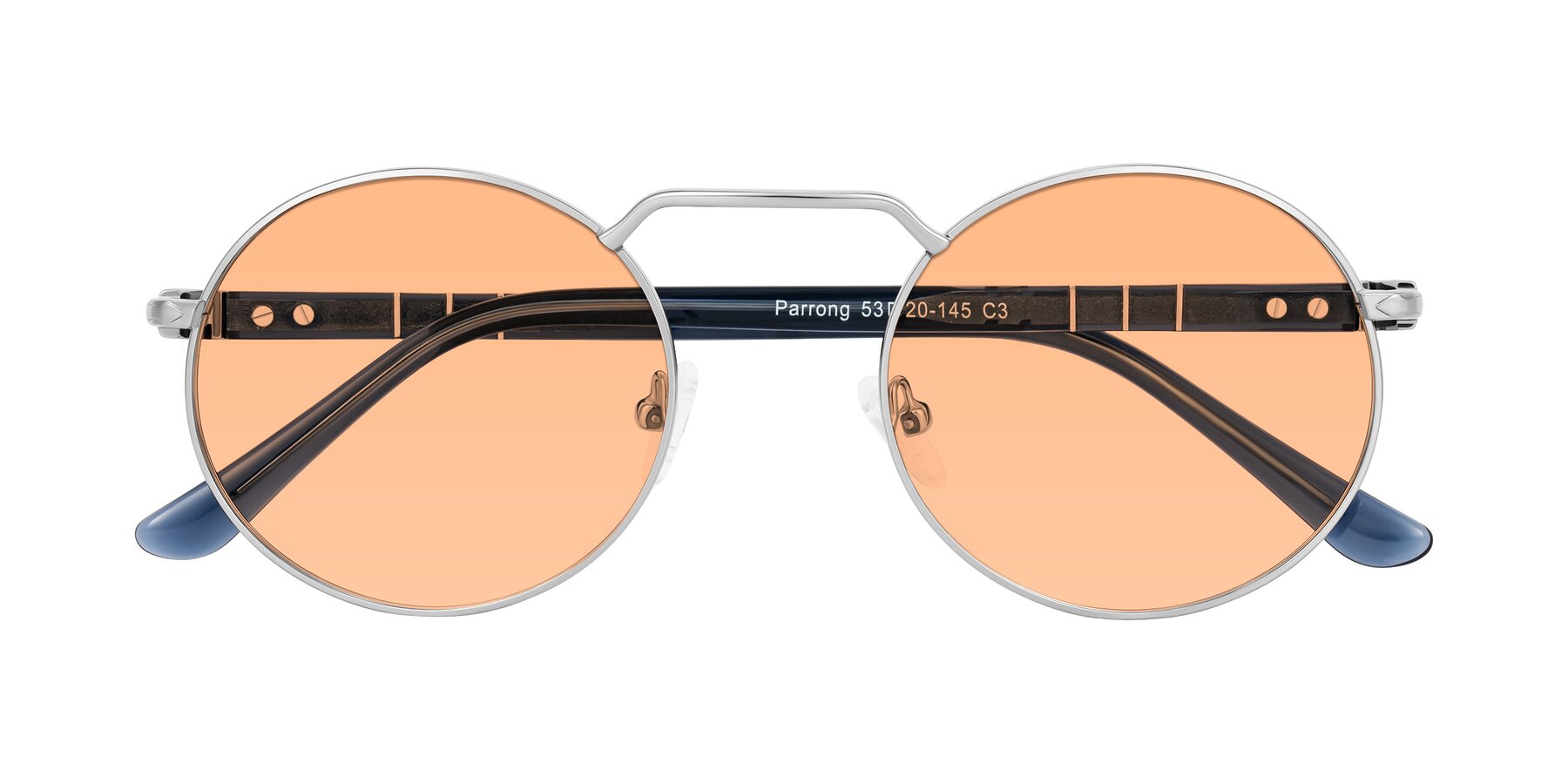Folded Front of Parrong in Silver with Light Orange Tinted Lenses