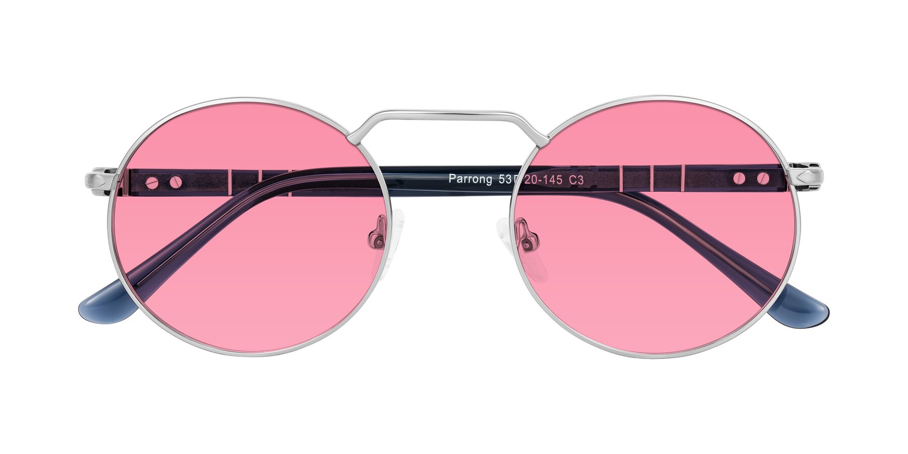 Folded Front of Parrong in Silver with Pink Tinted Lenses