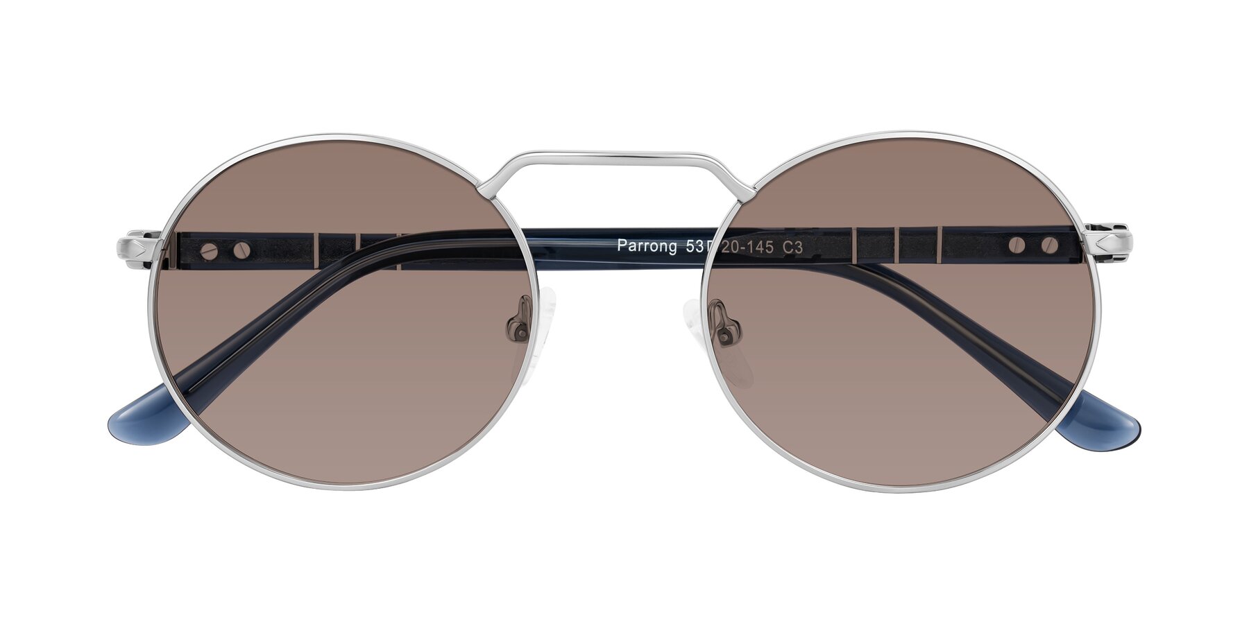 Folded Front of Parrong in Silver with Medium Brown Tinted Lenses