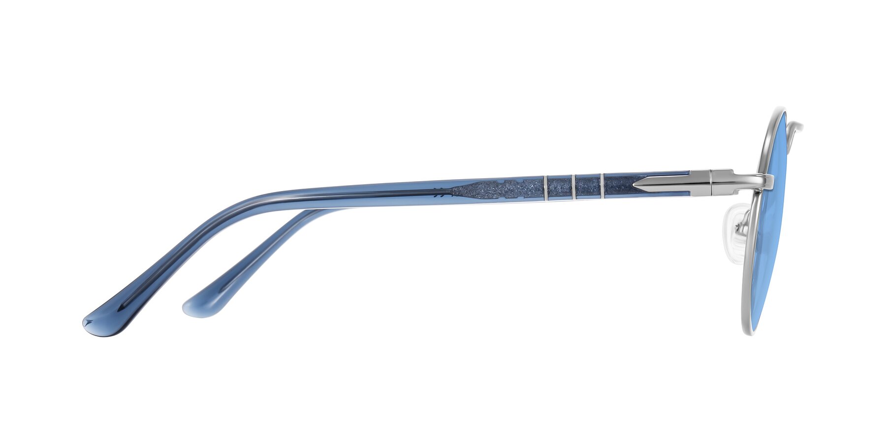Side of Parrong in Silver with Medium Blue Tinted Lenses