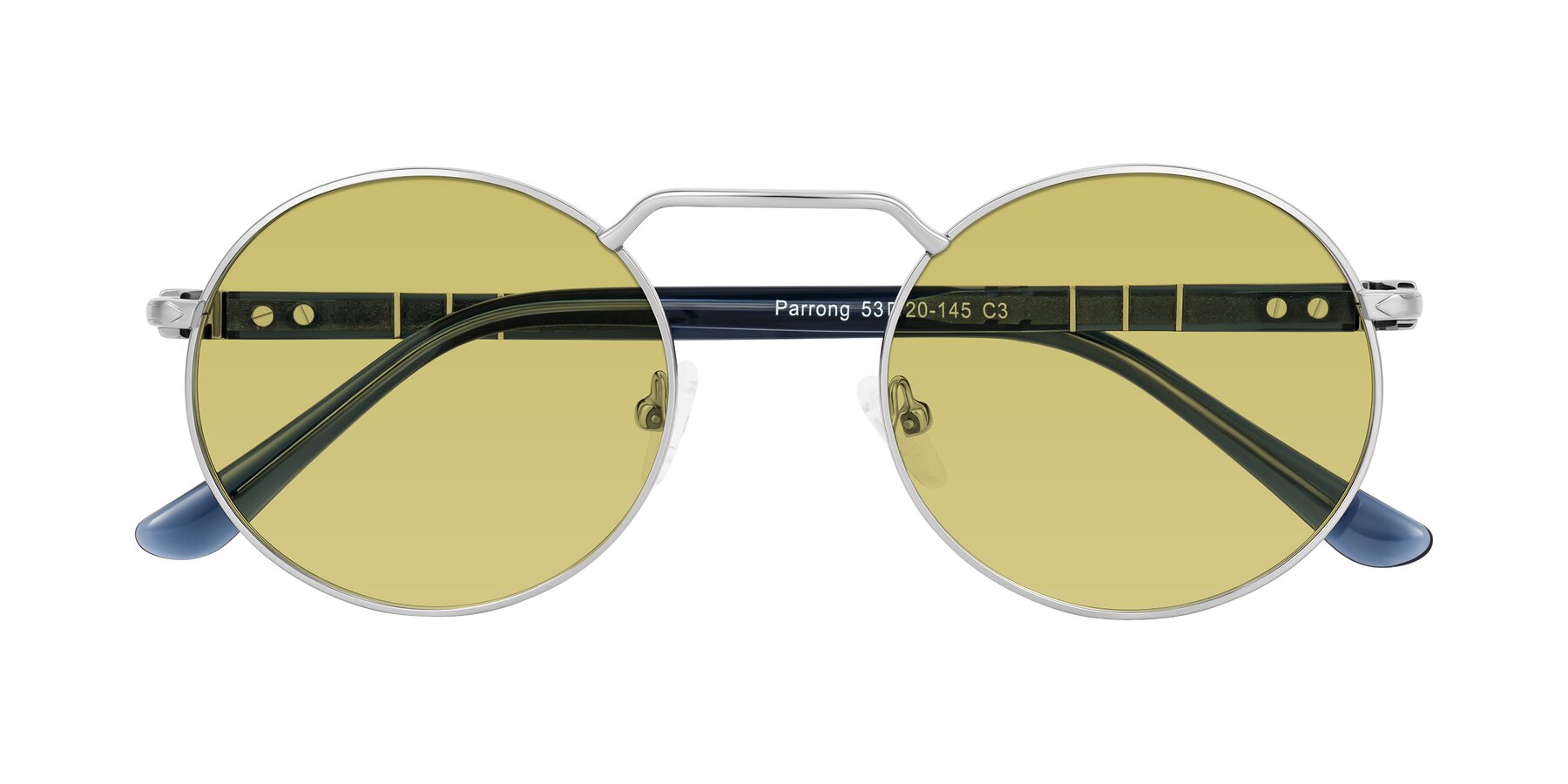 Folded Front of Parrong in Silver with Medium Champagne Tinted Lenses
