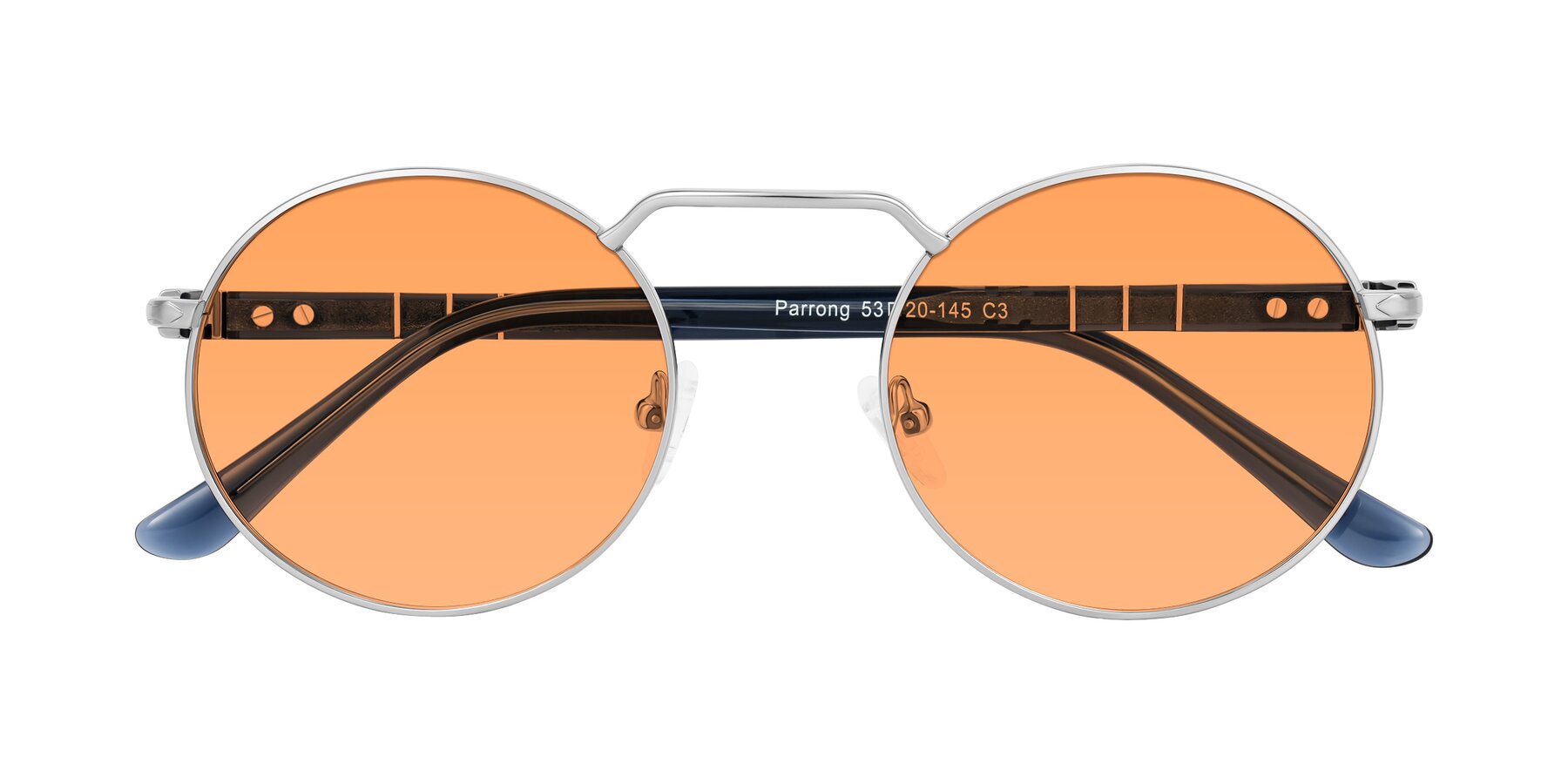 Folded Front of Parrong in Silver with Medium Orange Tinted Lenses