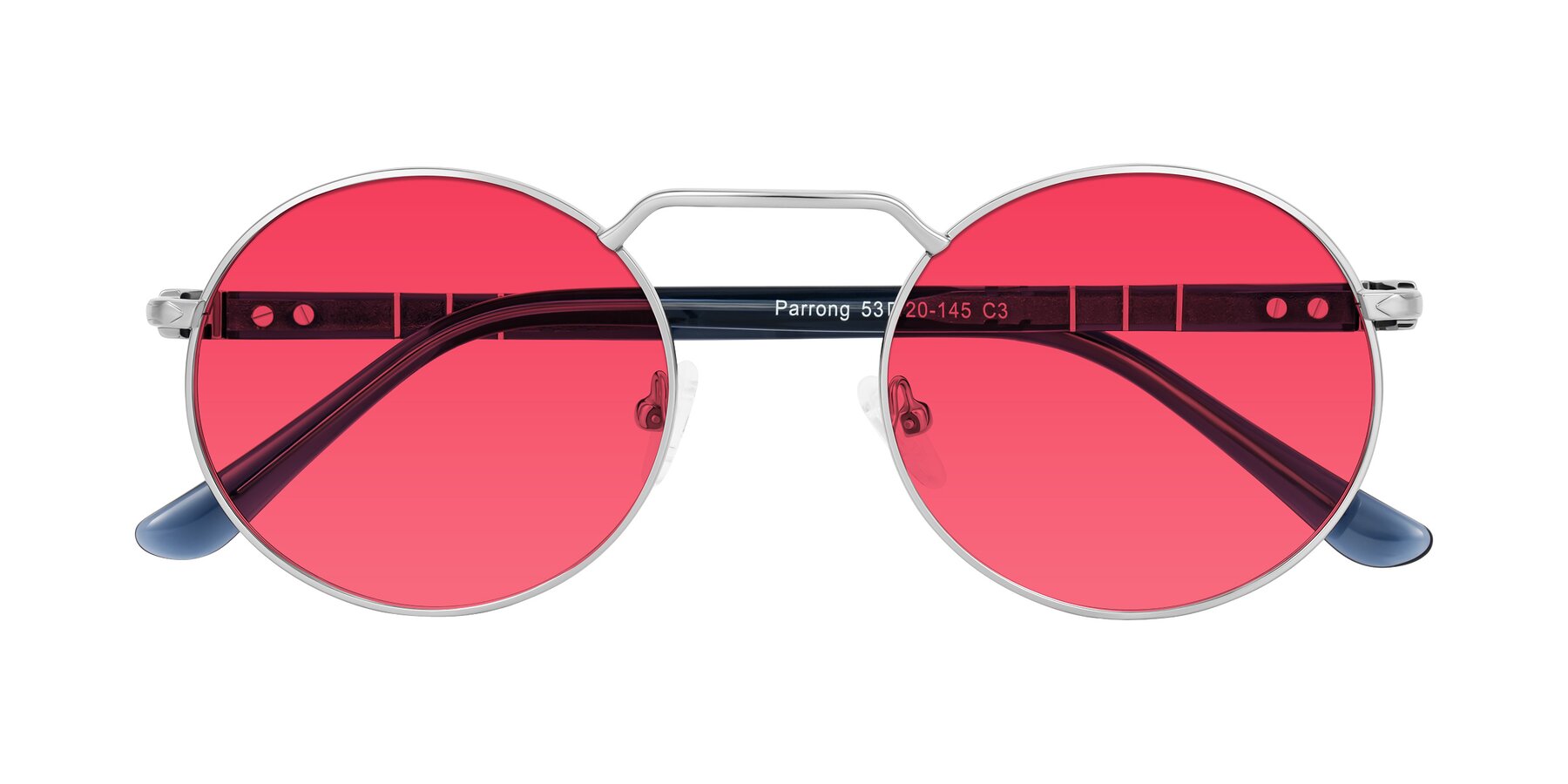 Folded Front of Parrong in Silver with Red Tinted Lenses