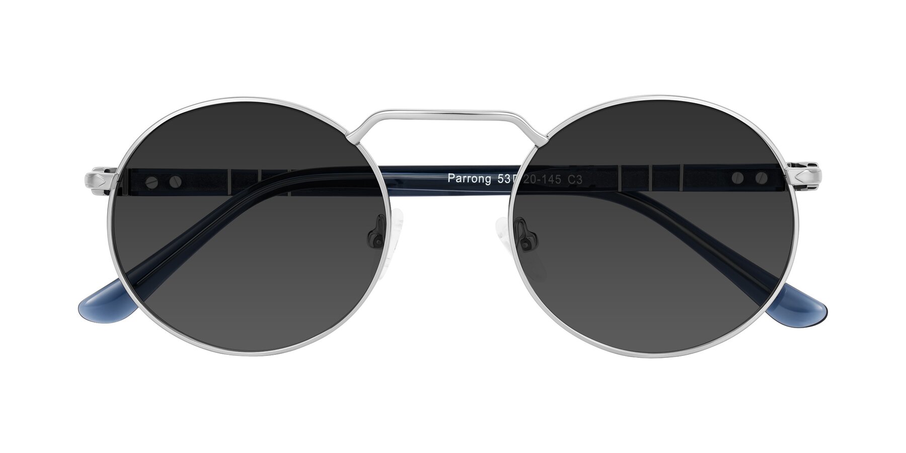 Folded Front of Parrong in Silver with Gray Tinted Lenses