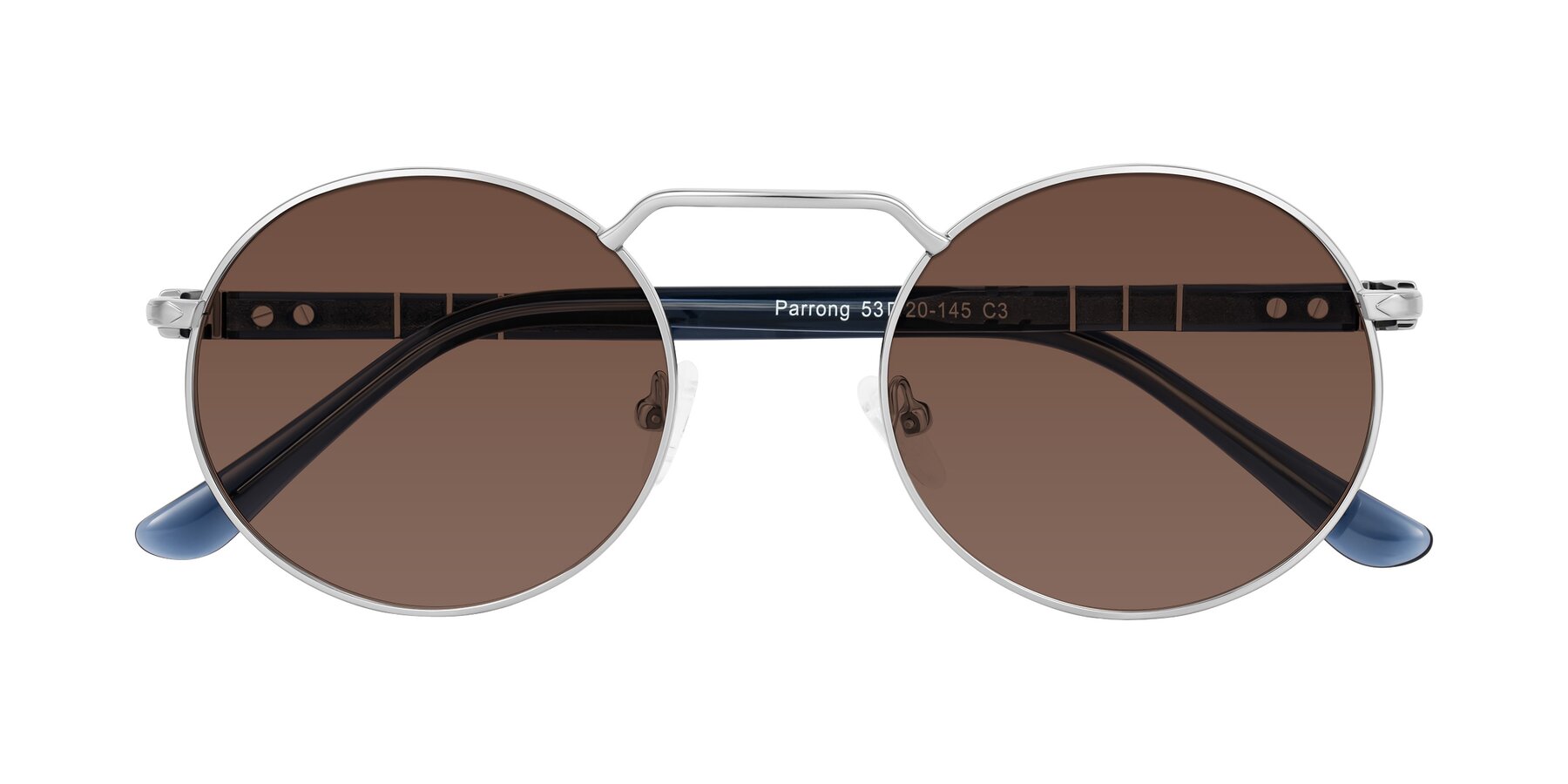 Folded Front of Parrong in Silver with Brown Tinted Lenses