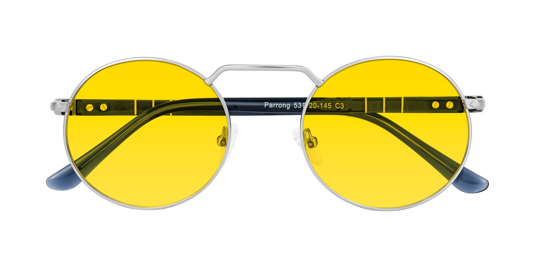 Folded Front of Parrong in Silver with Yellow Tinted Lenses