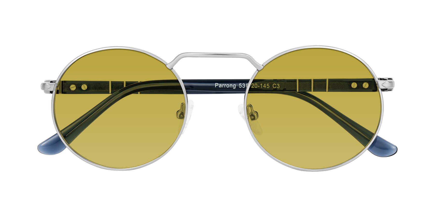 Folded Front of Parrong in Silver with Champagne Tinted Lenses